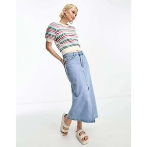 & Other Stories Paris Atelier Striped Knit Top 100% Cotton‎ Short Sleeve M